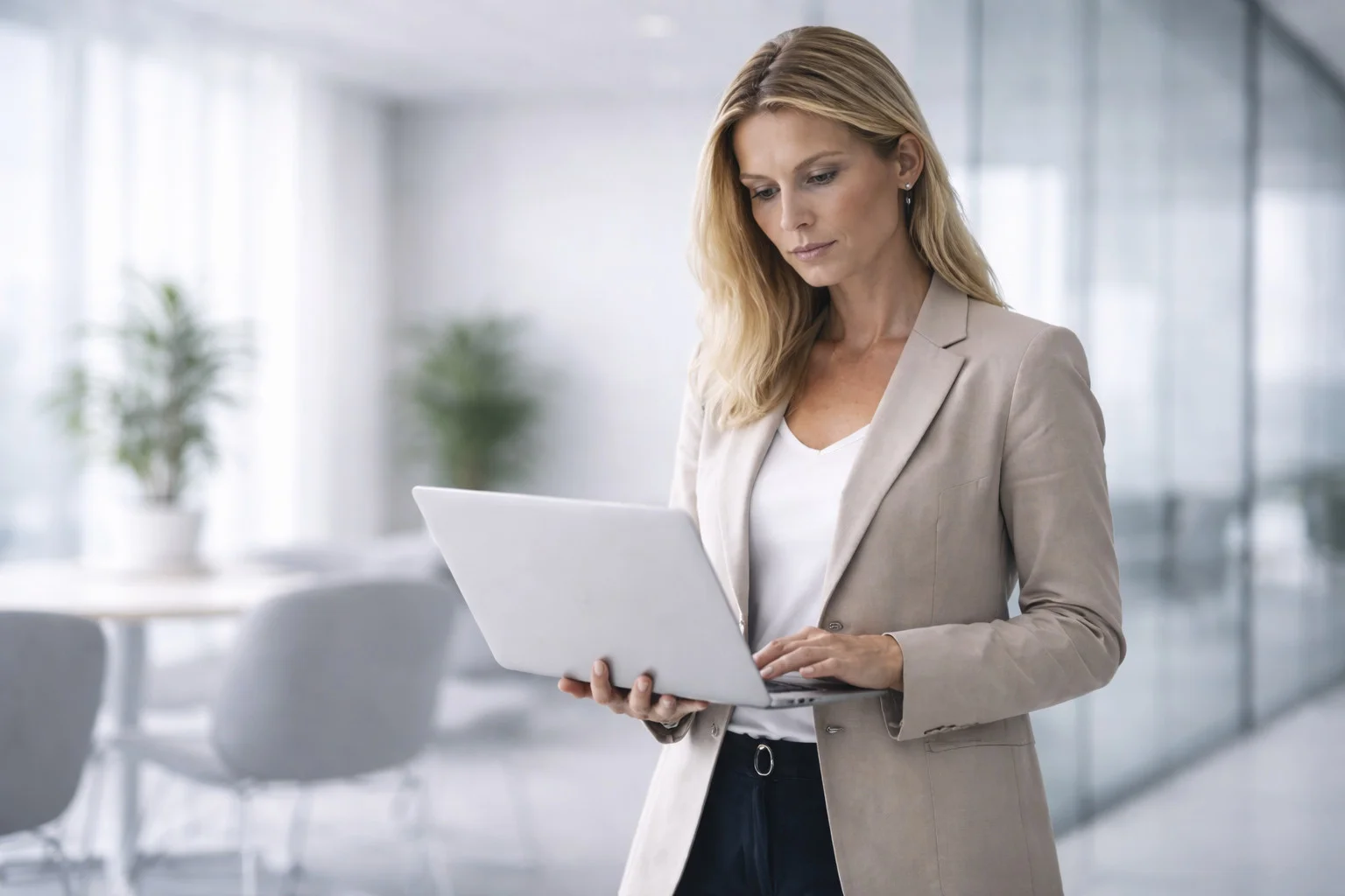 Frau mit Notebook bei Con-Solutions